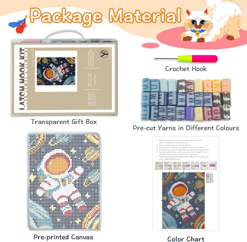 YP Astronaut Planet Latch Hook Rug Kits,Latch Hook Kits for Adults DIY Rug Crafts Arts Carpet for Home Decoration Festival Gifts,20.5" X 15" - Image 3